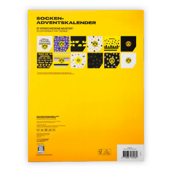 Preview: Borussia Dortmund BVB Sockenkalender 2025 Gr. 39-44 – 12 Paar